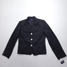 Chaps 100% Linen Blazer Size 10 Black Career Minimalist Preppy Academia NWT