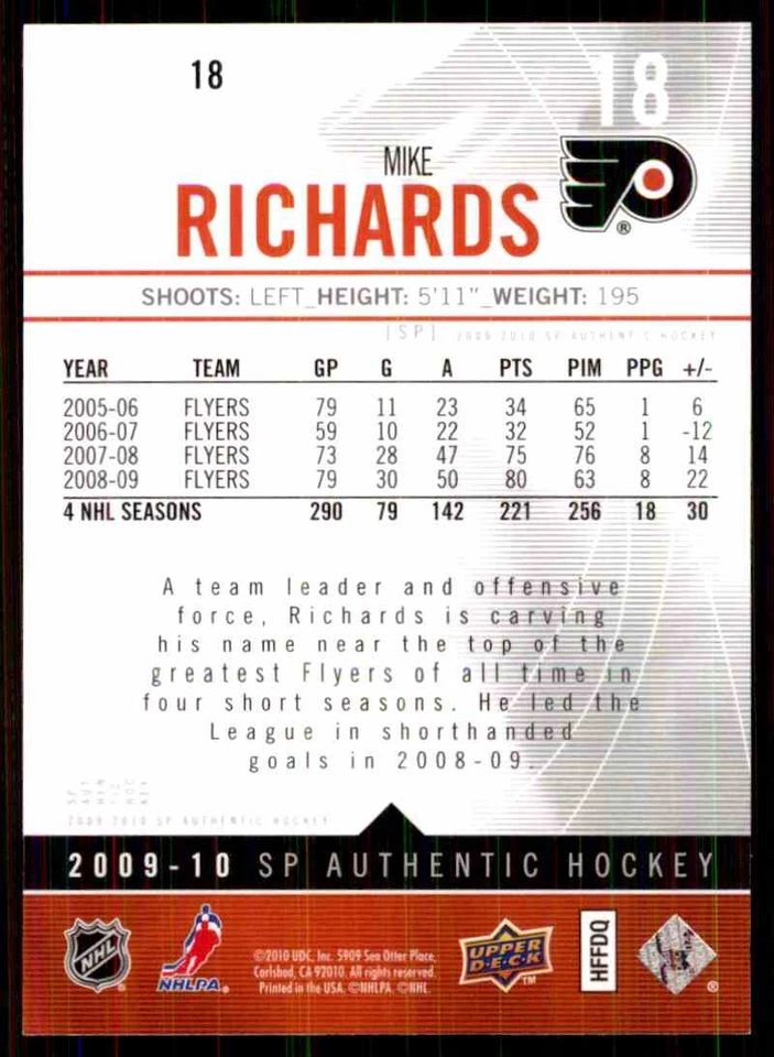 2009-10 SP AUTHENTIC MIKE RICHARDS #18 - Image 2 of 2