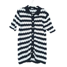 Womens S Cotton Crochet Open Knit Striped Beachy Boho Coastal Mini Dress Coverup