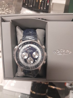 Rotary GS03021/05 Mens Aviator Chronograph Tachymeter Navy Blue