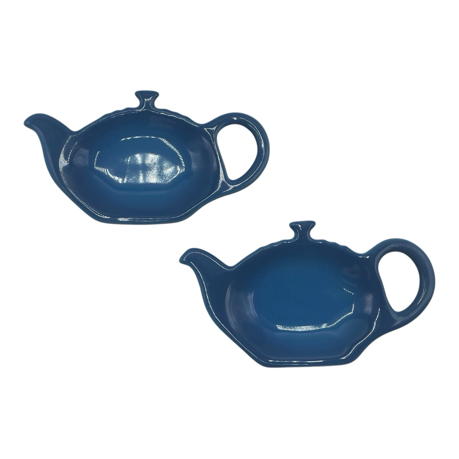 Pair Le Creuset Marseille Blue Tea Bag Dish Stoneware Holder Set
