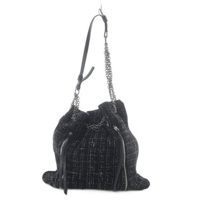 ZARA Black Tweed Chain Bucket Shoulder Bag AB Condition 12.8'' x 14.6''