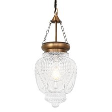 Farmhouse Brushed Pendant Light with 7.9in Clear Heavy Thick Glass, Brass