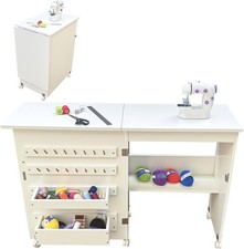 Mesa de máquina de coser plegable gabinete multiusos con 1 estante de almacenamiento 2 bandejas