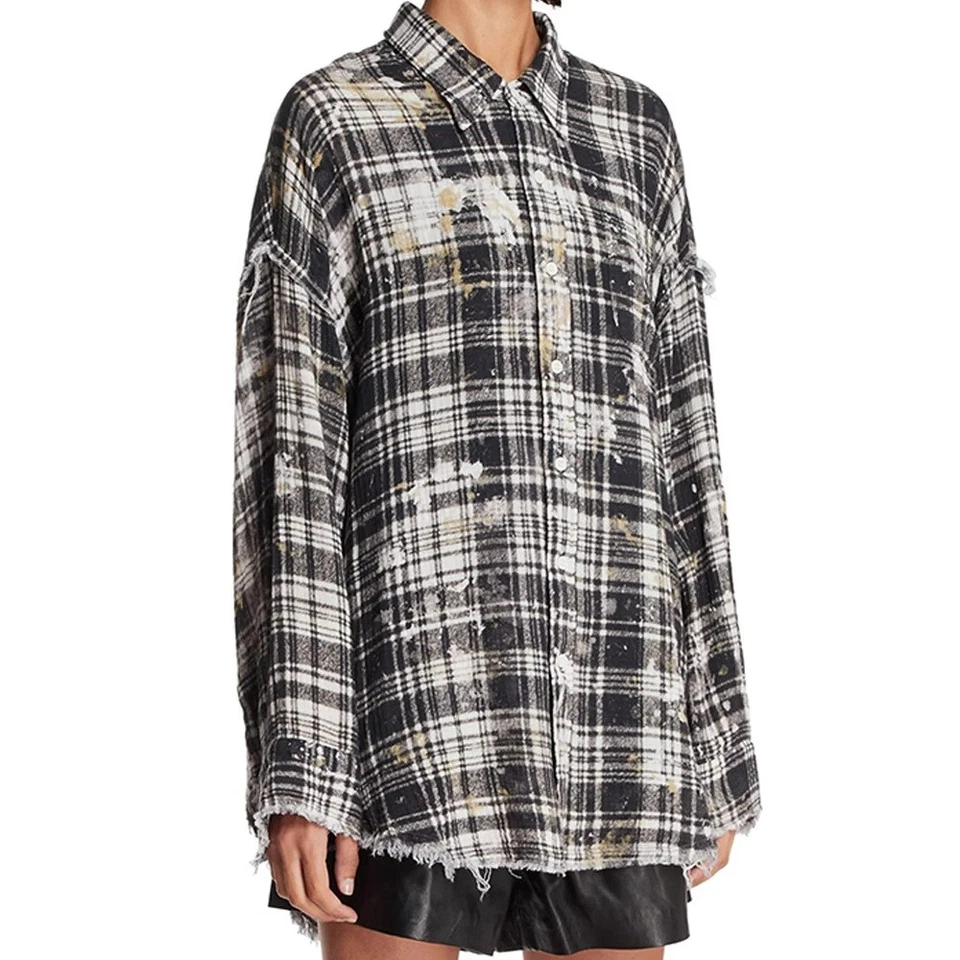 Camisa R13 Retro Borde Áspero Antigua a Cuadros Para Mujer Otoño, Top Suelto Foto 4 de 4