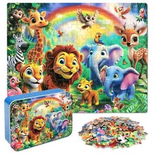 Jungle Animals Puzzles for Kids Ages 4-8, 100 Pieces Jigsaw