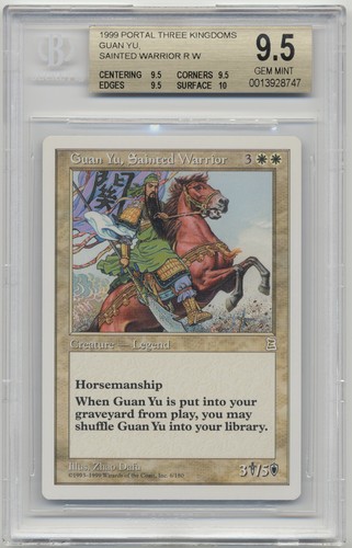 Graded Guan Yu, Sainted Warrior BGS 9.5 GEM QUAD+ Portal Three Kingdoms P3K MTG!