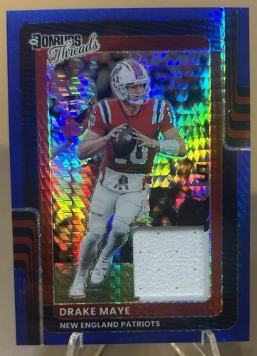 2025 Panini Donruss Optic Threads Blue Hyper Prizm Patch Drake Maye MEM Patriots