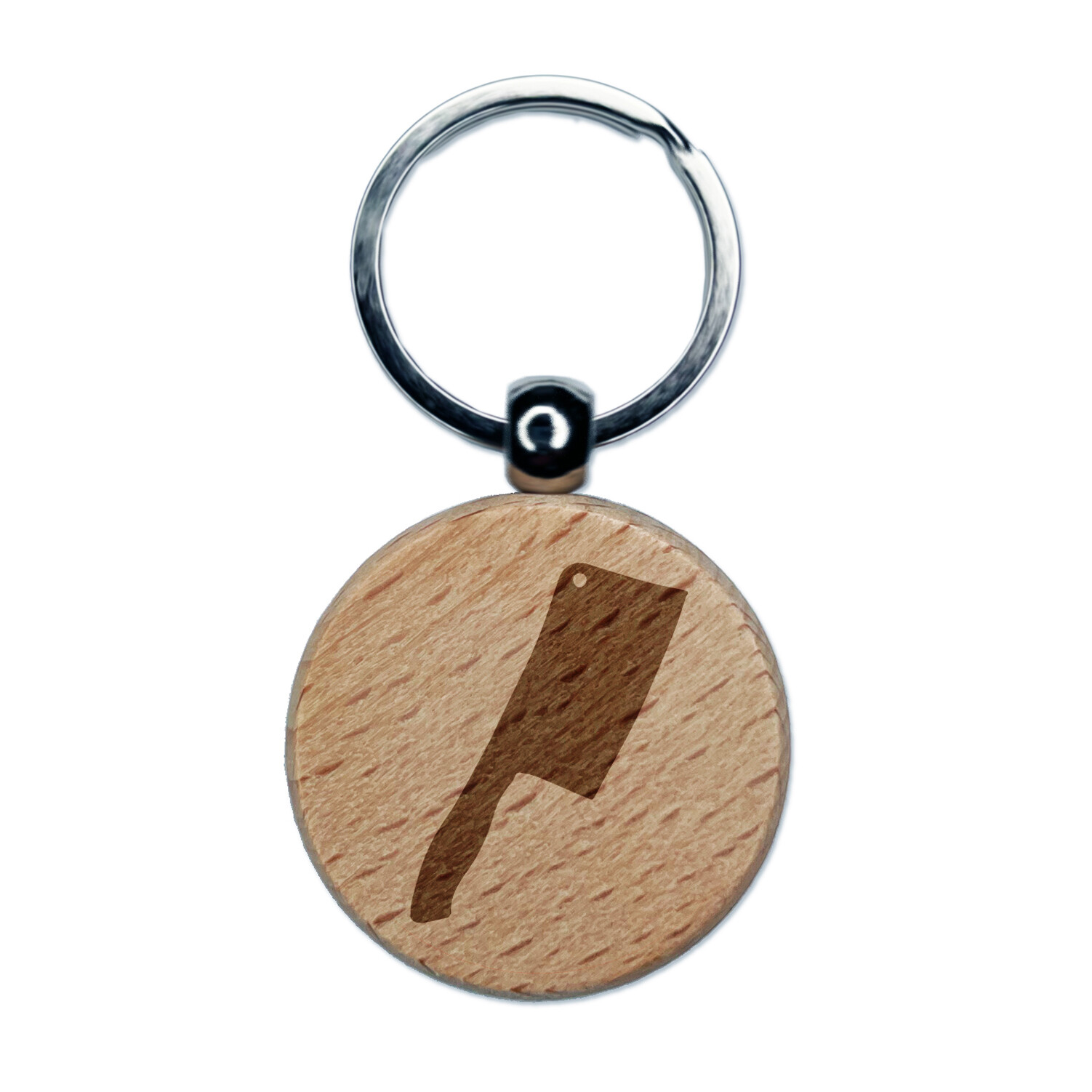 Butcher Knife Cooking Engraved Wood Round Keychain Tag Charm