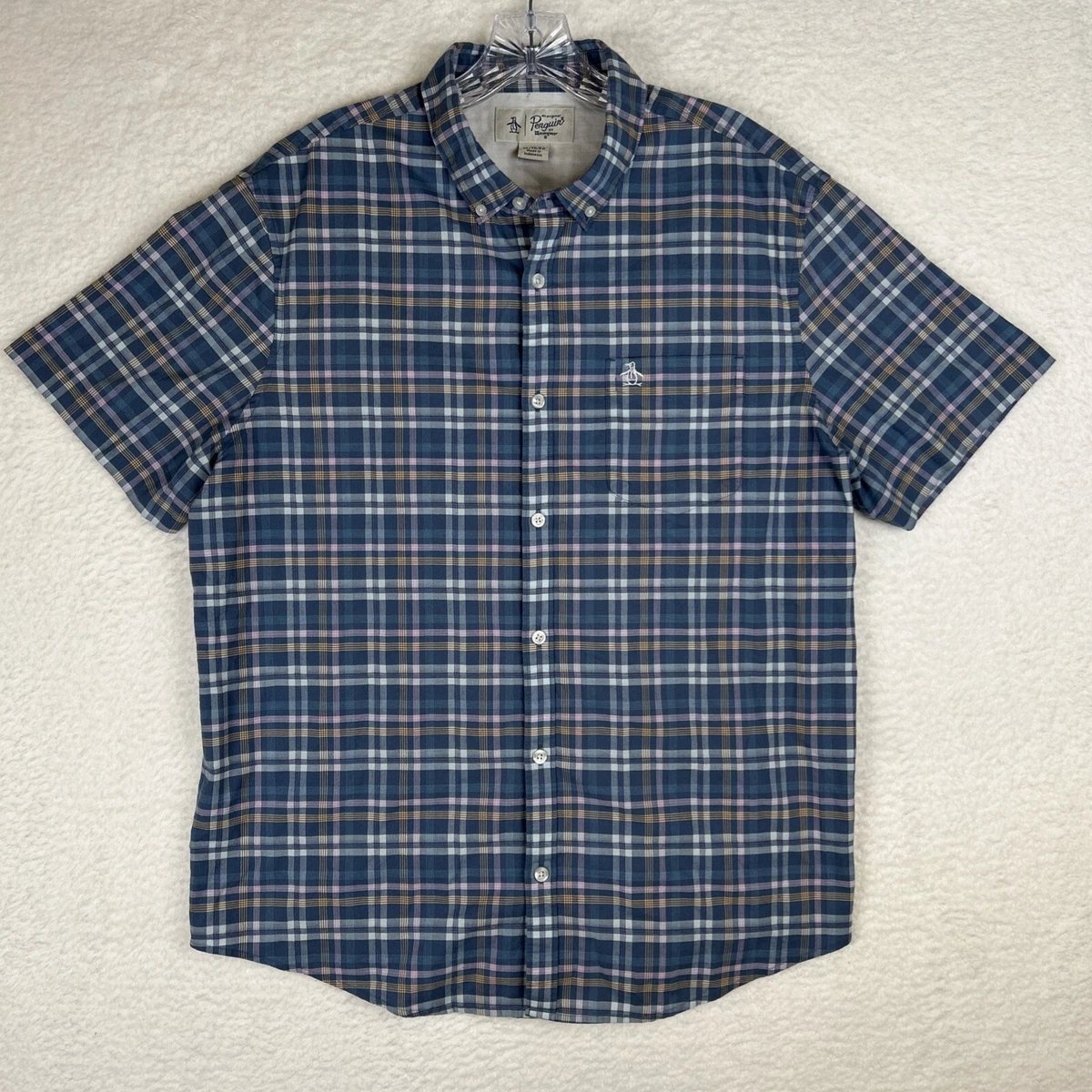 Chemise Original Penguin Heritage Homme - Bleu Caraïbes, Coupe Slim, Manches Longues, Taille XXL (Neuf Avec étiquettes)