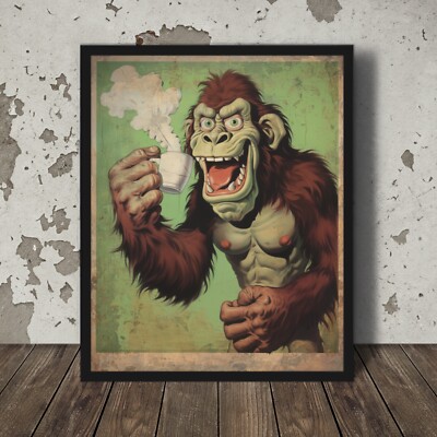 BIGFOOT CAFE Wall Art, Sasquatch Coffee Poster, Cryptid Java Tea Hot Toddy Decor