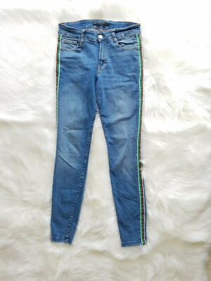 Zara Trafaluc Denim Collection Women Jeans 6 Blue Distress Raw Hem green Stripe eBay