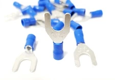 100pcs BLUE FORK SPADE TERMINAL 16-14GA 1/4 VINYL INSULATED CRIMP WIRE CONNECTOR