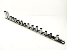 Vtg 1/4" Drive Mixed Brand 14pc Socket Assortment SAE & Metric 6Pt 12Pt + Holder