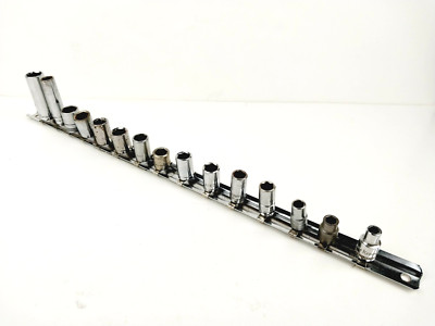Vtg 1/4'' Drive Mixed Brand 14pc Socket Assortment SAE & Metric 6Pt 12Pt + Holder