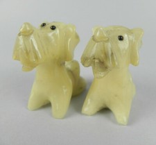 Coppia Statuette Statue IN ONICE Cane Schnauzer Animale Sculture Piccole Pietra