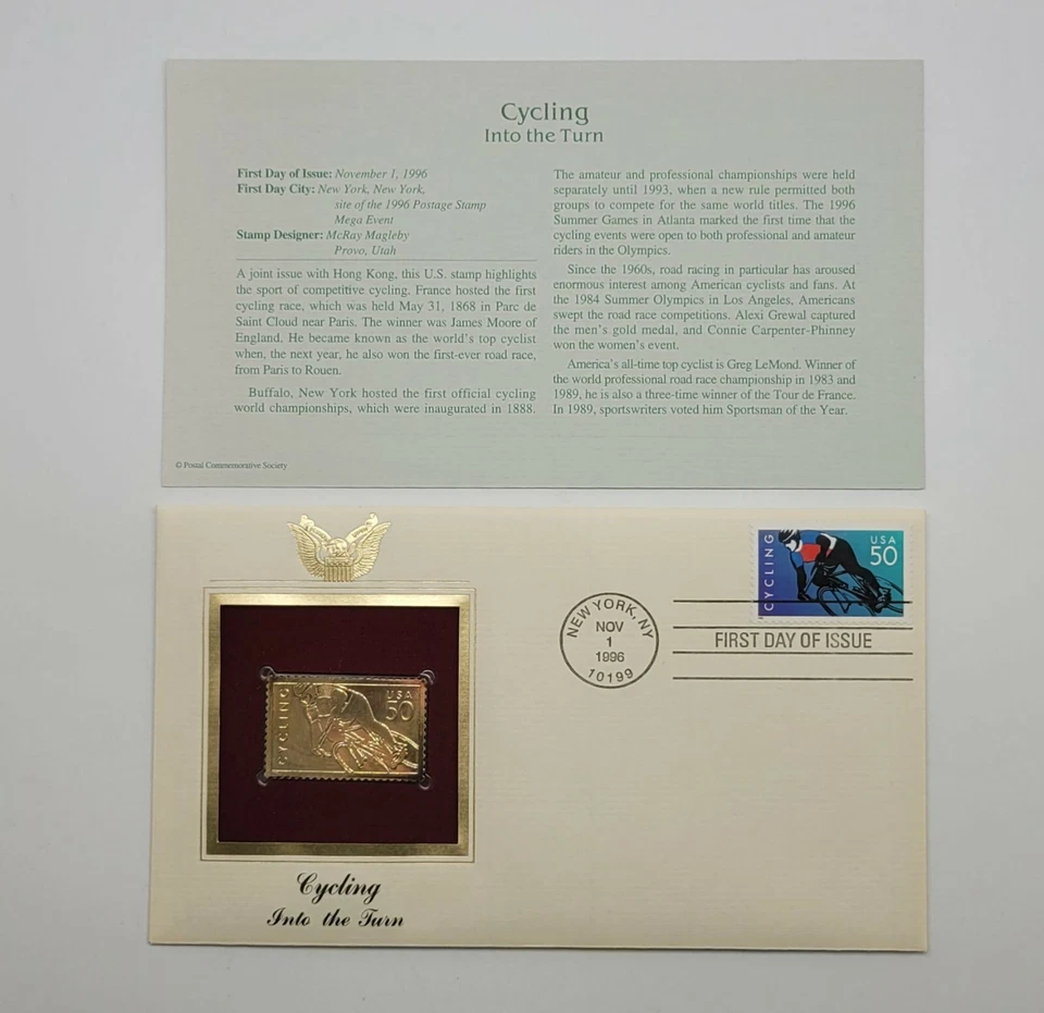 2 Cycling 22kt Gold Stamps First Day of Issue 50 Cent November 1, 1996. STP19 - Image 2 of 2