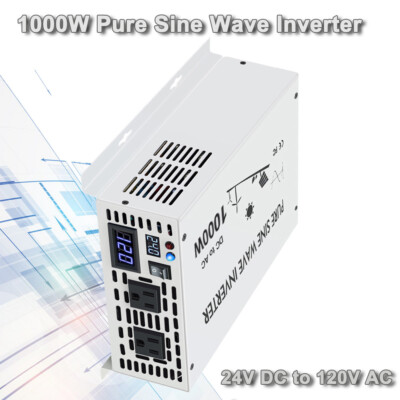 1000W Inverter 24V to 120V Pure Sine Wave Power Converter Solar System Camp Home
