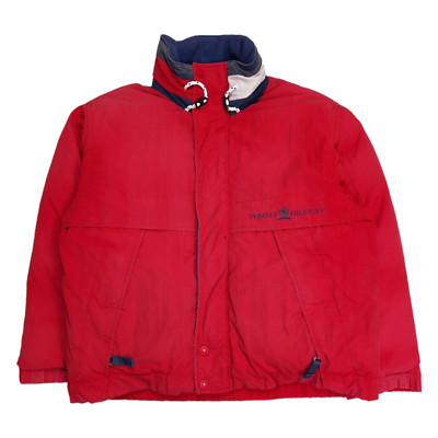 90's Tommy Hilfiger Puffer Jacket Size Large In Red Men's Down Hooded Coat