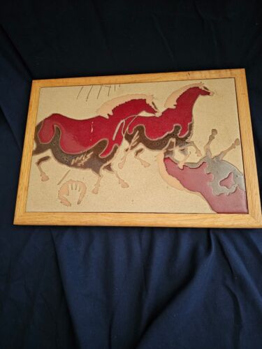 Arius New Mexico Art Tile Cave Horses 8x12 wood tray framed or Picture for wall. - Afbeelding 1 van 7