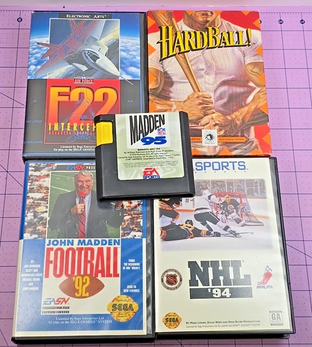 Lot of 5 Sega Genesis games - Madden 92, 95, NHL 94, Hardball, F22 Interceptor