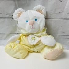 Fisher Price Vtg Puffalump Baby Puppy Bear Mouse Yellow White Bib Rattle Plush
