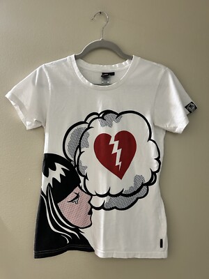 Vintage Emily The Strange White Shirt Broken Heart Graphic Print Large Emo Goth