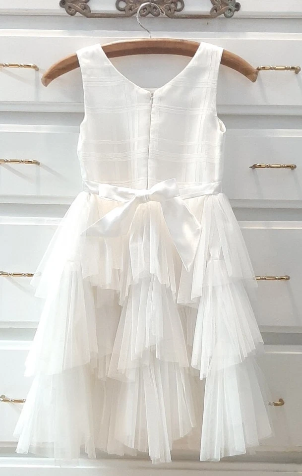 American Princess Sz8 Formal Dress Tiered Tulle Pearl & Satin Bow Classic Ivory - Image 2 of 4