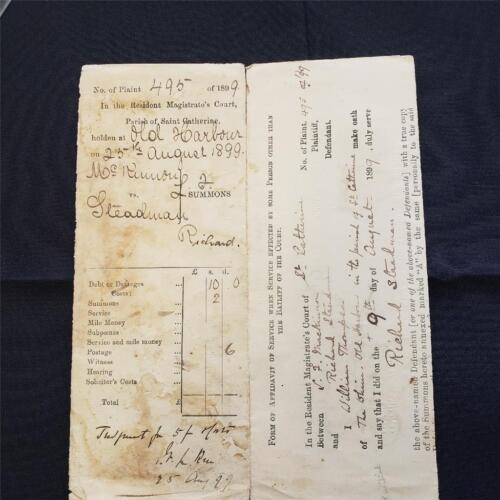 = Document judiciaire original vintage 1899 résident tribunal de première instance Steadman - Photo 1 sur 5