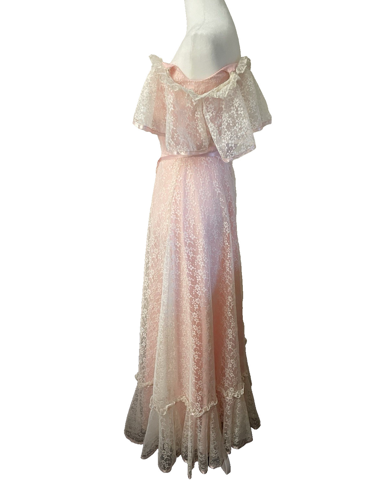 Vintage 70s Lorrie Deb San Francisco Pink Lace Prairie Wedding Dress Gown maxi 