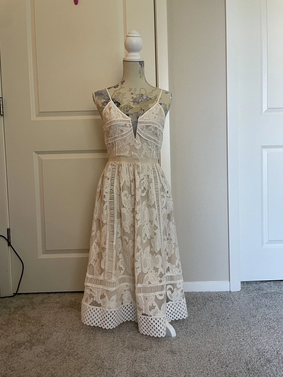 saylor phoebe floral lace baroque midi dress wedding graduation M white 300