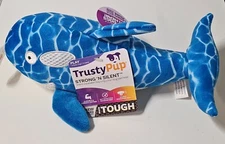 Trustypup Strong & Silent Swimmer Silent Squeaker Dog Toy Quiet Durable Blue
