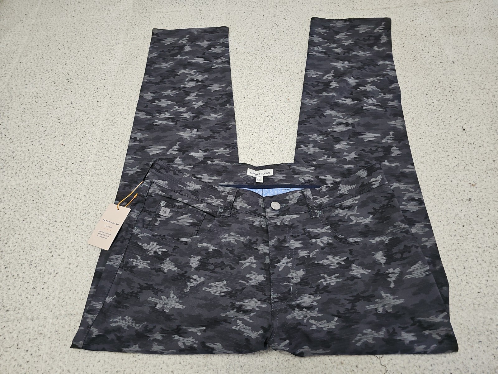 NEW: Peter Millar Crown Sport Camouflage Iron Gray Lightweight Golf Pants 32×30