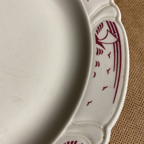 Taylor Smith Taylor USA 10364 Red Scalloped Plate 11” Sailboat Restaurant Ware - Picture 2 of 5