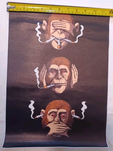 Three Wise Monkey Stoners Canvas Poster Prints Wall Arts Room Home Decor 12x16" - Picture 4 of 5
