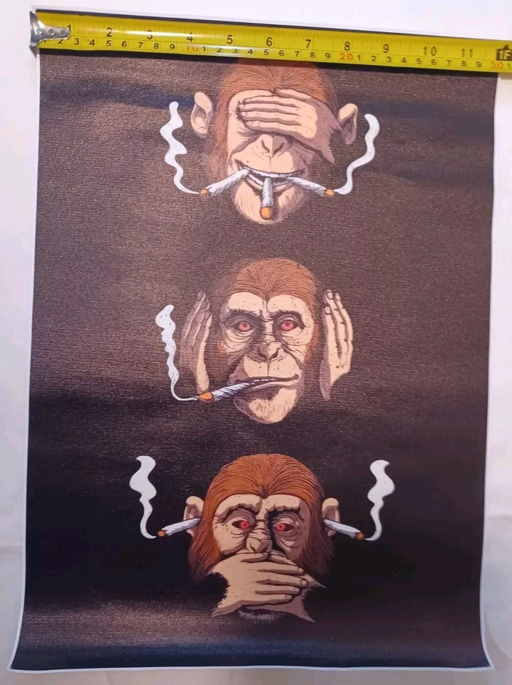 Póster impreso en lienzo Three Wise Monkey Stoners arte de pared habitación decoración del hogar 12x16" Foto 4 de 4