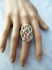 Crystal Rhinestone Accent Gold Tone Openwork Coiled Costume Stretch Ring