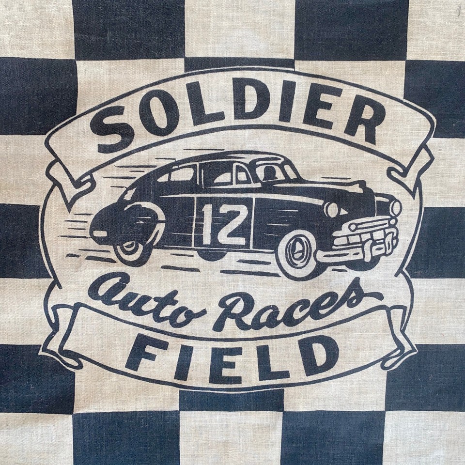Soldier Field Auto Races Checkered Flag White Black Chicago Classic