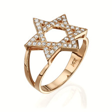 Diamond Star of David Jewish Ring In 14k Rose Gold Magen David Charm Jewelry