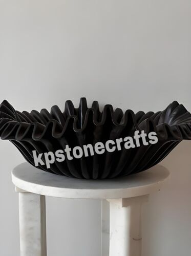 Lavabo con vaso in marmo nero stile Ruffle - lavabo da bagno design arricciato (16 x 16 - Foto 3 di 5