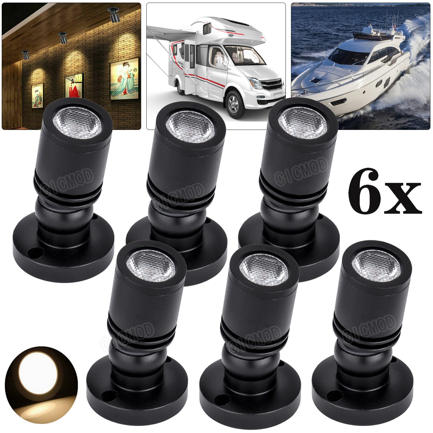 6x 12V Mini LED Reading Light Caravan/Boat/Camper/RV Spotlight Wall Lamp Black