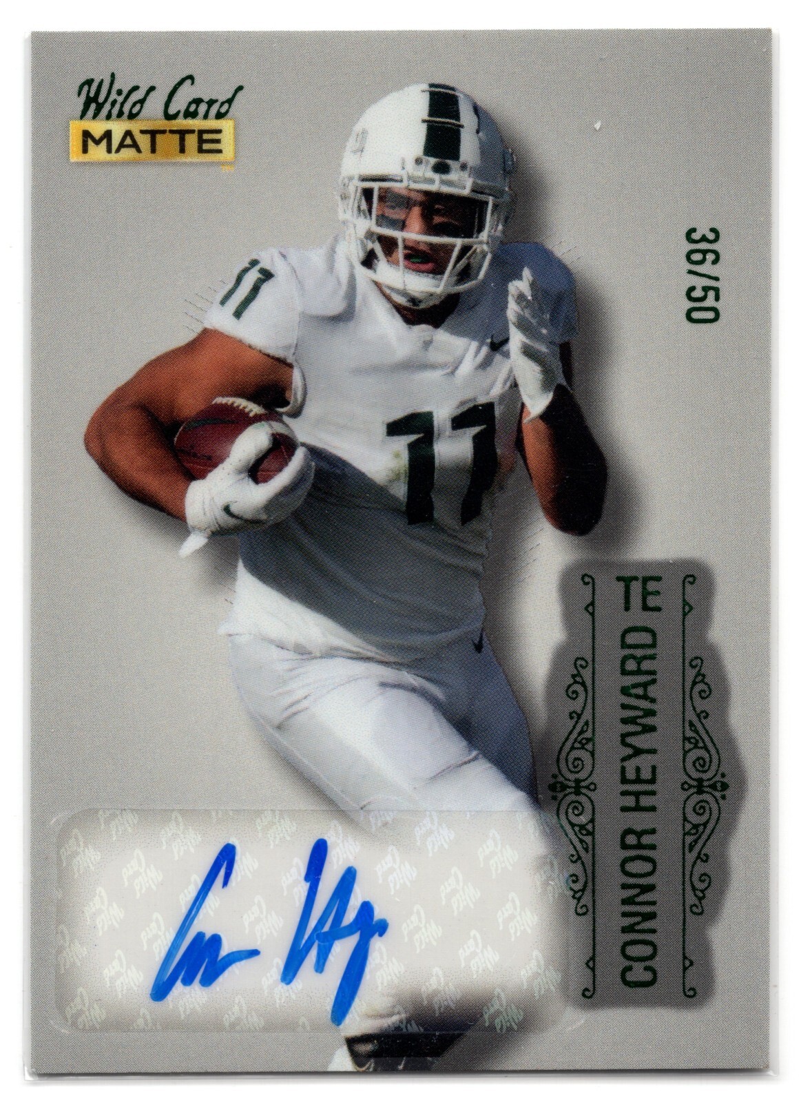 Connor Heyward Wild Card Matte Black Draft Pick Premium Autographs #MBA Green Foil