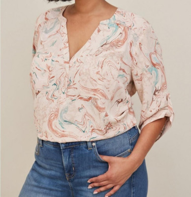 Torrid Harper Crepe de Chine Pullover 3/4 Sleeve Plus Size 5 5X 28 #D10605