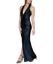 Vince Camuto Sequined Ruched Halter Gown Sz 10 Navy