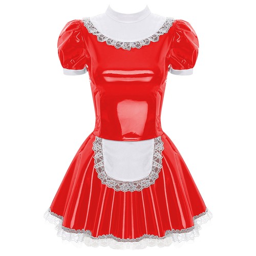 Women Dress Metallic Uniform Satin Maid Costume Anniversary Outfit Wetlook - Picture 18 of 62