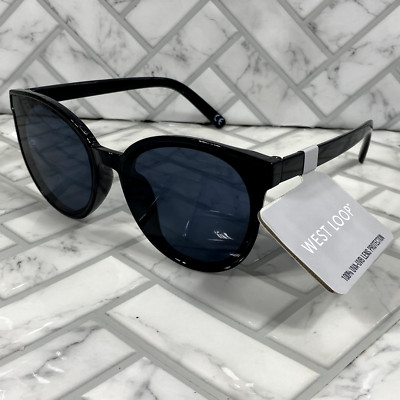 NWT West Loop Sunglasses 58773 001 VL Black Round Frames & Lenses 100% UVA-UVB