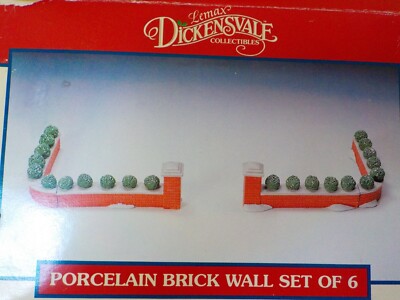 1992 Dickensvale Collectible Christmas Accessories Porcelain Brick Wall set of 6