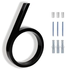 5 Inch Black Metal Floating House Number Modern Address Signage w/ Nails