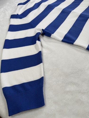 Womens Talbots Cardigan Large Petite Blue White Stripe Embroidered Strawberry - Picture 4 of 7