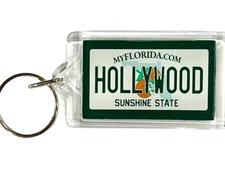 Hollywood Florida License Plate Acrylic Rectangular Souvenir Keychain 2.5" X 1.5